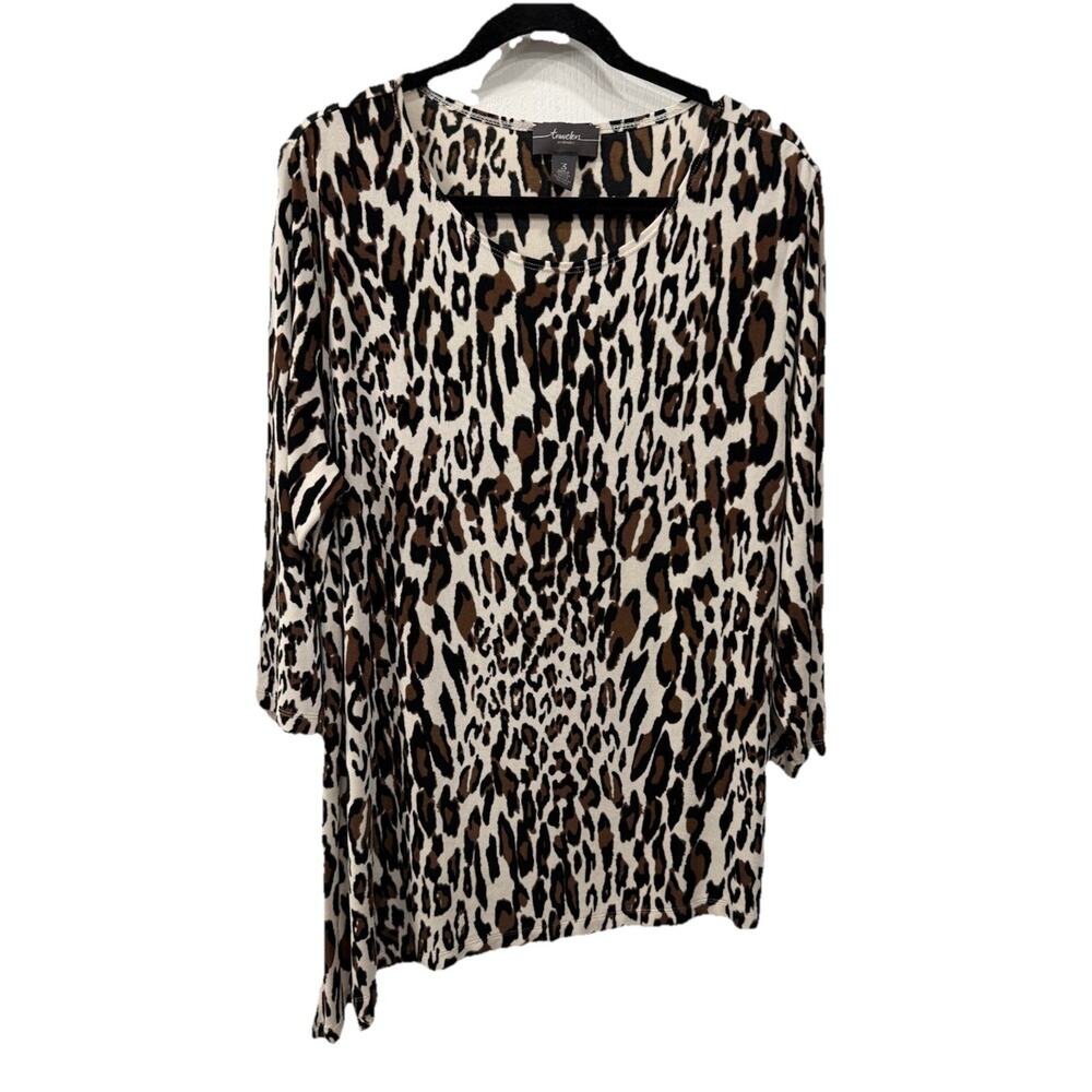 Chico’s Travelers Classic Asymmetrical Tunic Top Leopard Animal Print Sz 3 (XL)